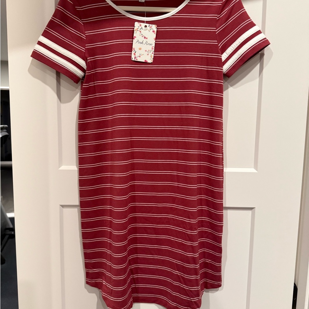 Pink Rose Burgundy and White Striped Top